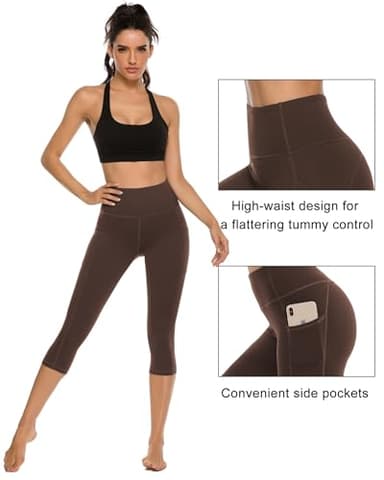 Stelle Capri Leggings for Women, Yoga Capris with Pockets High Waisted Legging for Gym Workout(Coffee,L) - Image 4