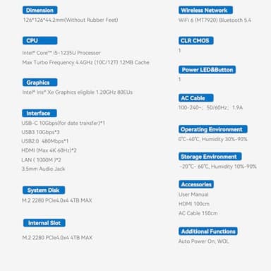 Beelink EQI12 Mini PC, Intel 12th Gen Core i5 1235U (10C/12T) up to 4.4 GHz, Mini Computer 32 GB DDR4 RAM 1TB SSD, 4K Dual Display, Dual LAN, USB3.0, WiFi 6, BT 5.4, Win 11 Pro - Image 9