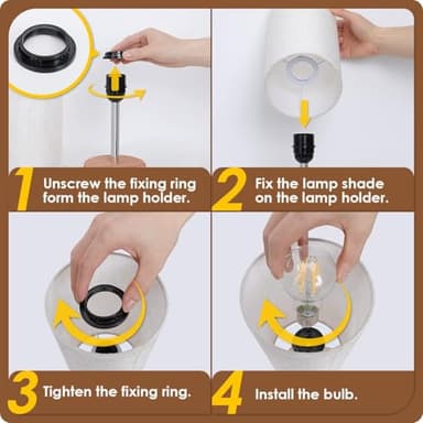 Yarra-Decor Bedside Table Lamp with USB Port - Touch Control for Bedroom Wood 3 Way Dimmable Nightstand Lamp with Round Flaxen Fabric Shade for Living Room, Dorm, Home Office (LED Bulb Included) - Image 7