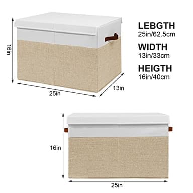Large Toy Storage Box with Lid, Sturdy Toys Storage Chest Bin Organizer Basket with Dividers for Kids, Boys, Girls, Nursery, Closet, Bedroom, Playroom 25"x13" x16" (Beige and White) - Image 3