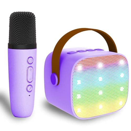 Mini Karaoke Machine for Kids & Adults, Kids Toys for Girls & Boys Gifts, Bluetooth Speaker with 1 Wireless Microphone for Kids Adults Toddler Girls Home Party Birthday Gifts Purple - Image 1