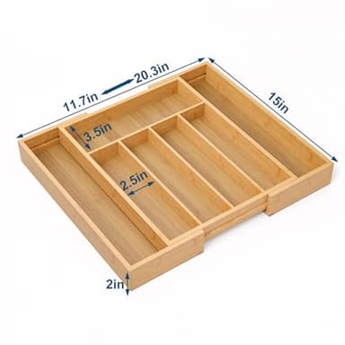 Fibogollo Expandable Kitchen Drawer Organizer,Bamboo Silverware Organizer for Utensils,Adjustable Flatware Tray(14.96 * 11.69~19.68 * 1.96) - Image 5
