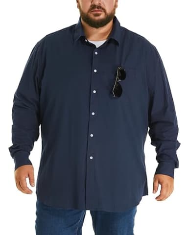 HOdo Big and Tall Mens Cotton Button Down Shirt Navy 5XL - Image 1