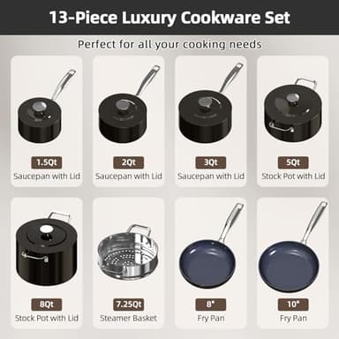 Nuwave Lux 13pc Forged Lightweight Cookware Set PFAS Free, Healthy G10 Duralon Ceramic Coating, Ultra Non-Stick, Stay-Cool Handles, Works on All Cooktops & Induction Ready - Image 8