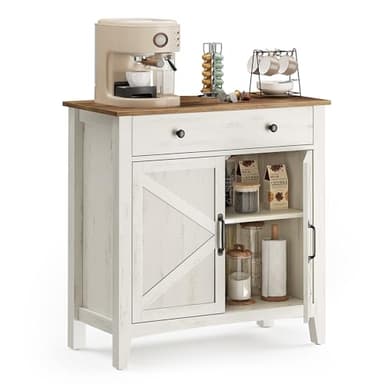 VASAGLE LIRY Collection - Buffet Cabinet, Coffee Bar Cabinet with a Drawer, Adjustable Shelf, Sideboard Storage with Cable Hole, Drawer Divider, Rustic White and Honey Brown UBBK341W01 - Image 1