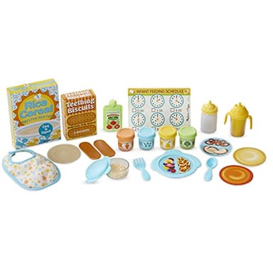 Melissa & Doug Mine to Love Mealtime Play Set for Dolls with Bottle, Pretend Baby Food Jars, Snack Pouch, More (24 pcs) - Image 1