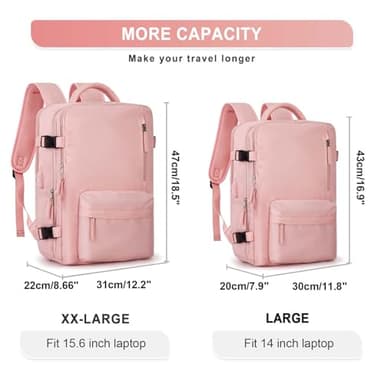 Large Travel Backpack Women, Carry On Backpack,Hiking Backpack Waterproof Outdoor Sports Rucksack Casual Daypack with USB Charging Port Shoes Compartment,Pink… - Image 5