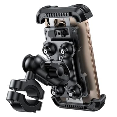 Lamicall Motorcycle Phone Mount Holder - [Metal Extension Arm] [Dual Vibration Dampener] Motorcycle Cell Phone Mount, Bike Bicycle Handlebar Phone Clamp, for iPhone 16/15/ 14 Pro Max, 4.7-6.7" Phones - Image 1