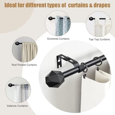 FLY HAWK Curtain Rods, 28" to 76" for Windows Small Curtain Rod Set, Modern Simplicity Decorative Style 5/8 Inch Metal Curtain Pole, Heavy Duty Drapery Rods with Brackets Black - Image 2