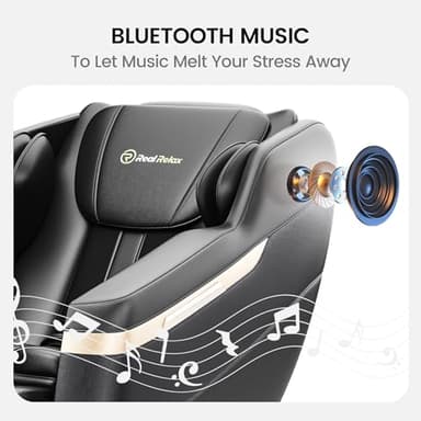 Real Relax 2024 Massage Chair Zero Gravity Full Body Airbags, 8 Fixed Points Massage Rollers with 6 Auto Modes, Bluetooth, Foot Rollers, Heater, Black - Image 8