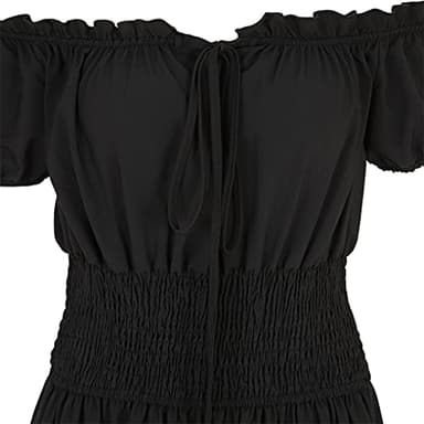 Lehauya Women Renaissance Costumes Medieval Pirate Peasant Wench Boho Chemise Smocked Waist Over Dress Black Medium - Image 4