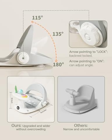 Babygreat Baby Bath Seat for Babies 6 Months & Up Bath Seats for Babies Sitting Up Non-Slip Infant Bathtub Chair with Suction Cups & Water Thermometer for Toddlers Sitting Up, Easy to Clean (Gray) - Image 4