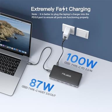 USB C Laptop Docking Station, 15 in 1 Dock with 4K Triple Display Multiport Adapter and 3 Monitors Compatible for Dell/Surface/HP/Lenovo (Dual HDMI, DP, VGA, USB Ports, RJ45, SD/TF, Mic/Audio, PD) - Image 3