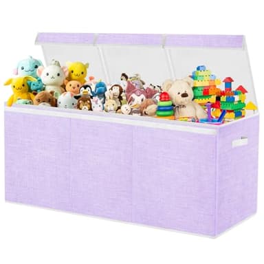 Boxgambol Extra Large Toy Box, Toy Storage Organizer with Lid, Oxford Fabric Collapsible Sturdy Toy Chest Bins Baskets for Livingroom,Playroom, Nursery, Bedroom, Closet (Purple) - Image 1
