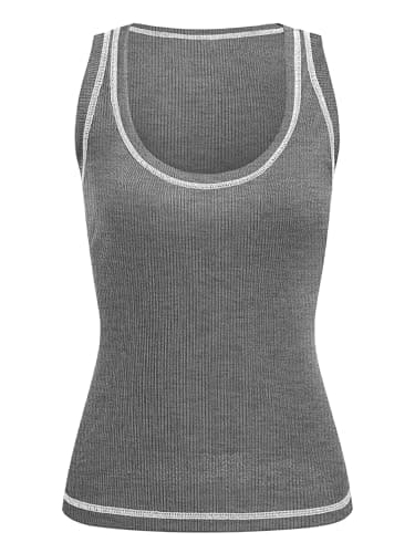 GKBK Women Ribbed Tank Top Sleeveless Casual Crew Neck Long Tank Fitted Strap Slim Basic Cami Tops Gray L - Image 2