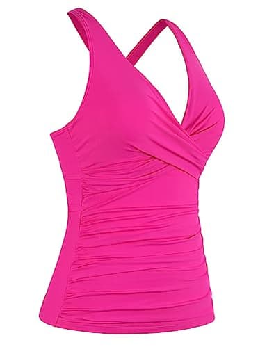 Hilor Supportive Swimsuits Built in Bra Underwire Tankini Tops for Women Swimwear Top Only Hot Pink Tummy Control Bathing Suit 22 - Image 5
