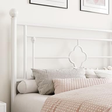 SHA CERLIN 14 Inches Queen Size Metal Platform Bed Frame/Vintage Iron-Art Headboard and Footboard/Mattress Foundation for Storage/No Box Spring Needed/Noise-Free/Easy Assembly/White - Image 4