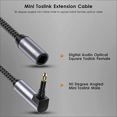 VANAUX Toslink to Mini Toslink Digital Optical Extension Cable,90 Degree S/PDIF Audio Cable Male to Female for Home Theater,Sound Bar,TVs,Amplifiers (5ft/1.5m) - Image 4