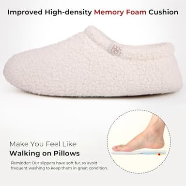 HomeTop Women's Fuzzy Curly Fur Memory Foam Loafer Slippers Bedroom House Shoes with Polar Fleece Lining (7-8, Cream White) - Image 4