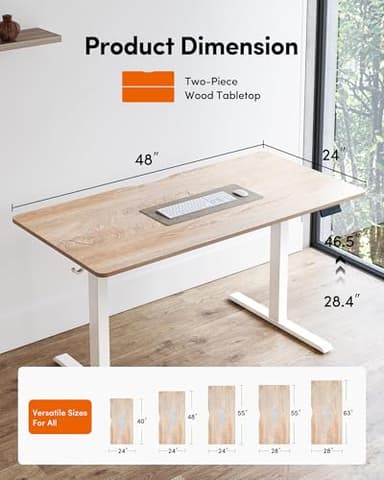 FEZIBO Standing Desk, 48 × 24 Inches Electric Height Adjustable, Sit and Stand Up, Computer Office Desk with Splice Board, White Frame/Maple TOP - Image 3