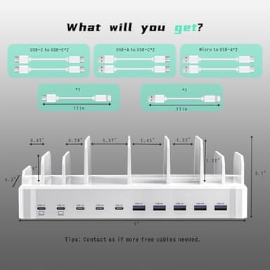320W Charging Station for Multiple Devices, Zobirez 10-Port USB C Fast Charger Stations for MacBook, iPhone, Android Cell Phone, iPad, Tablet, Family Multi-Device Organizer Charging Dock, White - Image 7
