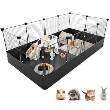 Tresbro Guinea Pig Cage with Waterproof PVC Bottom Liner & One-Hand Release Hook, Triple Fixing C&C Cage for Guinea Pigs, Bunny, Rabbit, Hedgehog, Small Animal Indoor Playpen 48''L x 24''W x 16''H - Image 1