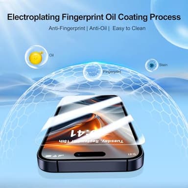 QHOHQ [1-Second Auto-Install] 3 Pack Screen Protector for iPhone 17 Pro [6.3 Inch] + 1 Set Camera Lens Protector, Shatterproof Tempered Glass, [Military Grade Protection], Anti-Finger, Case Friendly - Image 6