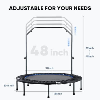 DUMOS 48" Rebounder Trampoline for Adults with Handle, Exercise Trampoline Foldable Indoor Mini Rebounders with Adjustable Bar for Workout Fitness Max Load 330lbs - Image 2