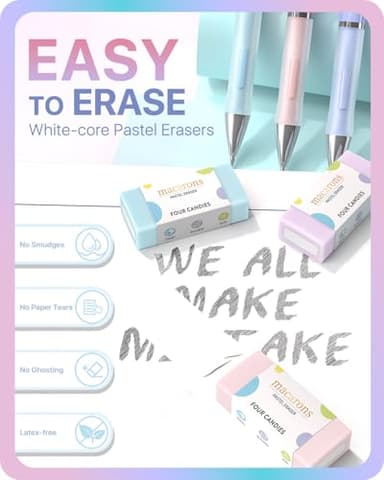 Four Candies Cute Mechanical Pencil Set, 6PCS Pencils 0.5 mm & 0.7mm with 360PCS Lead Refills, Pastel Erasers, Case for School Supplies - Image 6