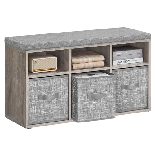 VASAGLE Shoe Bench with Cushion, Shoe Storage Bench with 6 Compartments and 3 Adjustable Shelves, Entryway Bench with 3 Storage Boxes, for Bedroom, Closet, Living Room, Heather Greige ULSB101K01 - Image 1