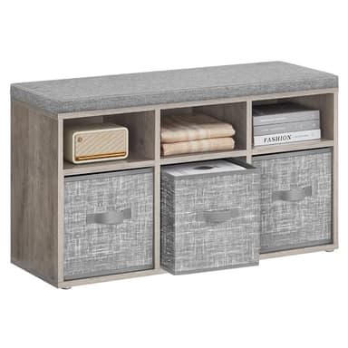 VASAGLE Shoe Bench with Cushion, Shoe Storage Bench with 6 Compartments and 3 Adjustable Shelves, Entryway Bench with 3 Storage Boxes, for Bedroom, Closet, Living Room, Heather Greige ULSB101K01 - Image 1