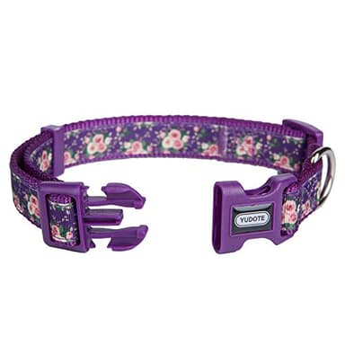 YUDOTE Floral Dog Collars Adjustable Nylon Collar with Quick Release Buckle for Female Male Dogs, Purple, Small - Image 3