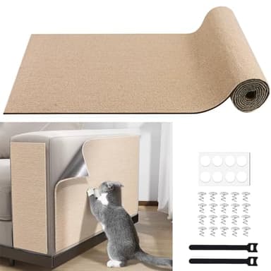 Cat Scratching Furniture Protector Self Adhesive Trimmable Protective Sofa Carpet Leather Furniture Pad Replacement for Cat Tree Shelves DIY Pet Scratch Protector (Khaki, 15.7"x78.7") - Image 1