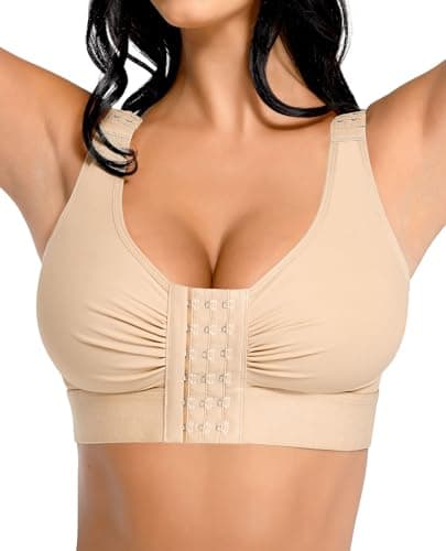 FeelinGirl Women Front Closure Post Surgery Compression Everyday Bras for Mastectomy Support with Adjustable Straps Wirefree Skin L - Image 1