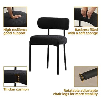 DYHOME Black Boucle Dining Chairs Set of 4, Modern Upholstered Dining Chairs with 4" Thick Cushion and Sturdy Metal Legs for Dining Room, Kitchen - Image 4