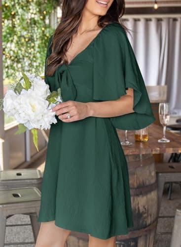 Dokotoo Fall Summer Dresses 2025 Fashion Casual Sexy V-Neck Womens Summer Dresses Beach Graduation Dress Short Wedding Guest Easter Dress Blackish Green - Image 3