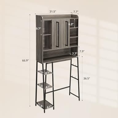 Decofy Over The Toilet Storage Cabinet, 31.5" L x 7.7" W x 66.9" H, Bathroom Organizer with Adjustable Shelves and Sliding Door, Farmhouse Above Toilet Storage for Small Bathrooms, Sturdy Metal Frame - Image 2