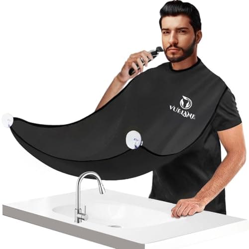 VUELANE Beard Bib Beard Apron, Beard Bib Hair Catcher for Men Shaving, Non-Stick Beard Bib Apron for Men with Strong Suction Cups, Gifts for Men Husband, Grooming Kit for Men - Black - Image 1