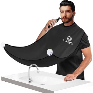 VUELANE Beard Bib Beard Apron, Beard Bib Hair Catcher for Men Shaving, Non-Stick Beard Bib Apron for Men with Strong Suction Cups, Gifts for Men Husband, Grooming Kit for Men - Black - Image 1