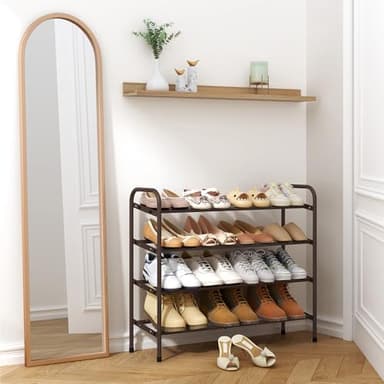 Gewudraw 4-Tier Shoe Rack,41.53'' Closet Shoe Organizer for Bedroom, Entryway,Expandable Metal Shelf up to 24 Pairs Shoes,Brown - Image 7