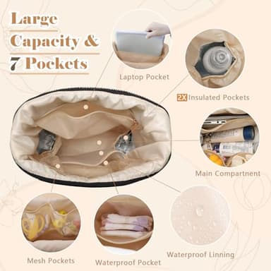 miss fong Diaper Bag Backpack - Baby Diaper Bag Neoprene Bag Large Capacity Neoprene Backpack with Diaper Changing Pad Pañaleras Para Bebe Baby Backpack with 12 Pockets for Mom & Dad -Black - Image 4