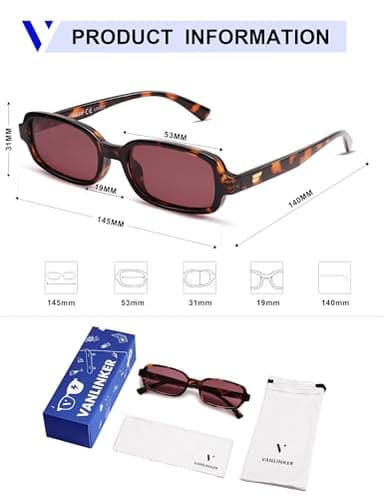 VANLINKER Retro Rectangle Polarized Sunglasses for Women Men Small 90s Style Vintage Trendy Narrow Rectangular Frame VL9813, Tortoise/Red - Image 5