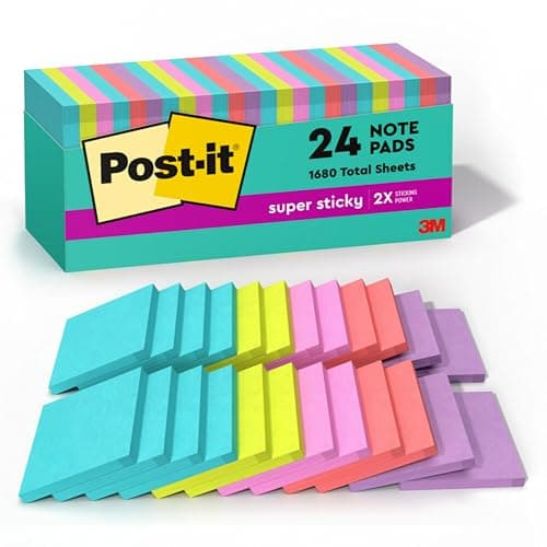 Post-it Super Sticky Notes, 24 Sticky Note Pads, 3 x 3 in., School Supplies, Office Products, 2X The Sticking Power, Supernova Neons Collection - Image 1