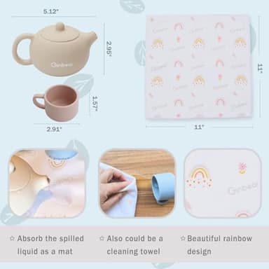 Ginbear Silicone Play Kitchen Tea Set with Washable Cloth Napkin for Toddlers & Kids 1-3, Non-Toxic Unbreakable Baby Bath Toys for Children 12 Months+ (Beige, Blue, Green, Rosy) - Image 2