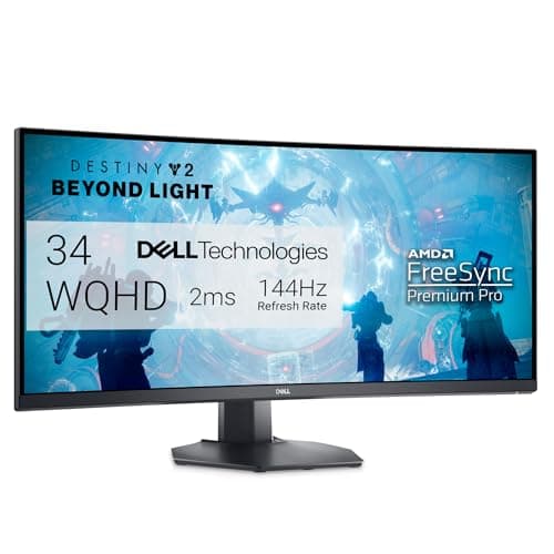 Dell S3422DWG Curved Gaming Monitor - 34 Inch 1800R Curved Screen with 144Hz Refresh Rate, WQHD (3440 x 1440) Display, HDMI, DP to DP 1.4 Cable, AMD FreeSync - Black - Image 1
