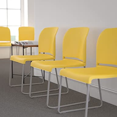 Flash Furniture HERCULES Series 5 Pack 880 lb. Capacity Yellow Full Back Contoured Stack Chair with Gray Powder Coated Sled Base - Image 2