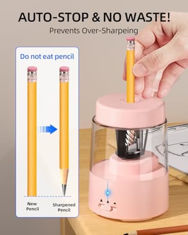 ZMOL Electric Pencil Sharpeners, Colored Pencil Sharpener for Kids, Auto Stop, Rechargeable Pencil Sharpener for Battery Powered Cute No.2/Colored Pencils (6-8mm), Classroom/Office/Home (Pink) - Image 4