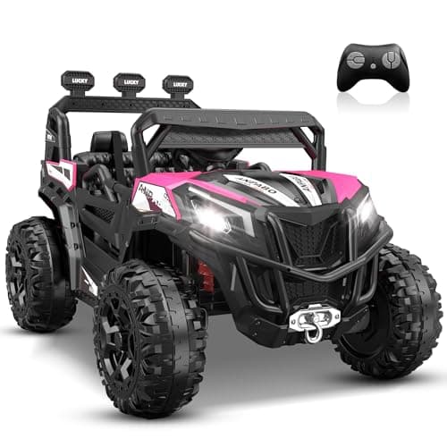 ANPABO 24V 4X4 Ride on Car Truck w/Remote Control, 4WD/2WD Switchable Kids UTV, 19" Spacious Seat, 4 Shock Absorbers, Soft Start, Music Player, Electric Car for Kids Ages 3+(Pink) - Image 1