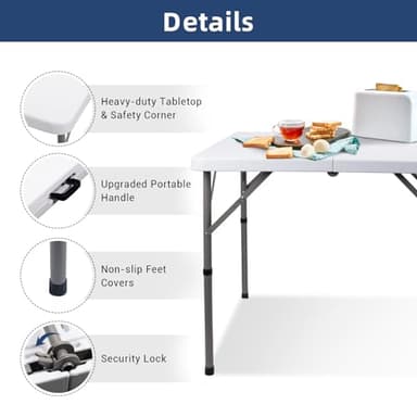 Byliable 34" Square Folding Card Table, Fold-in-Half Utility Dining Portable Table Heavy Duty HDPE White Plastic Foldable with Carrying Handle Indoor Outdoor for Picnic, Camping, Party - Image 4