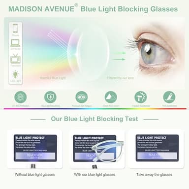 Madison Avenue TR90 Blue Light Blocking Glasses Anti Eyestrain UV Glare Blue Light Glasses for Women TV Phone Computer Gaming Eyeglasses (Transparent Green) - Image 4
